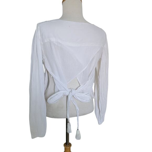 Free People Small Artsy Boho Gauze Tassels Ties Bohemian Top Blouse Cottagecore - Picture 6 of 11